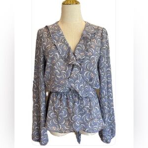 Max Studio NWT Ruffle Neckline Peplum Long Sleeves Belted Blouse M